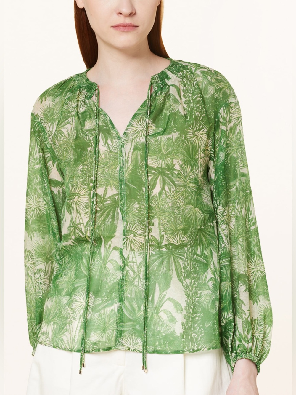 MaxMara Studio Green Leaf-Print Sheer Blouse
